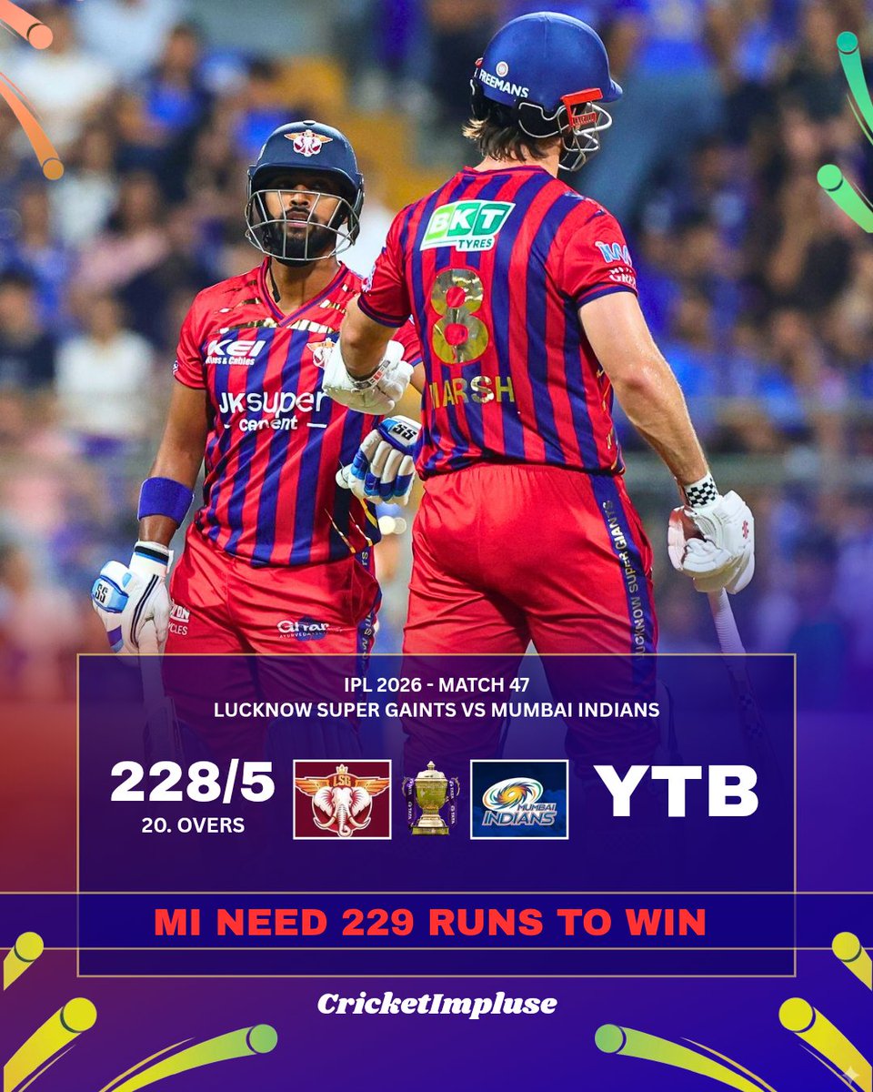 cricketimpluse's tweet image. LSG posted a massive 228 with Pooran’s explosive 63 off just 22 💥

can MI pull off a stunning chase? 🤔

#LSGvMI #IPL2026 #CricketImpluse