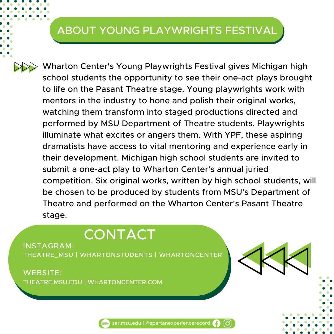 ser_msu's tweet photo. Have you ever participated in the Young Playwrights Festival? Request your Spartan Experience Record today to reflect on this valuable university-verified activity! https://t.co/wPHAxqE29K