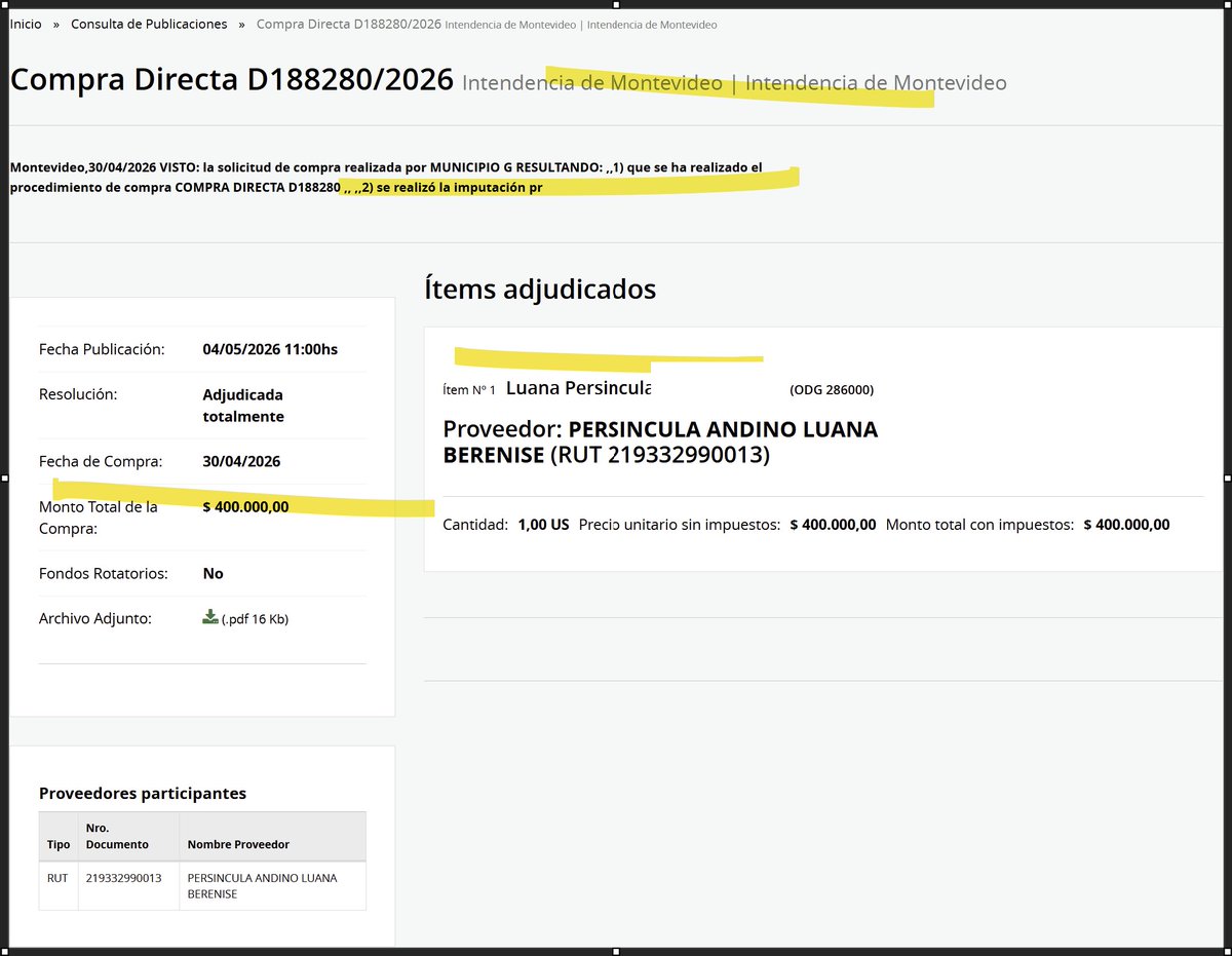 LUANA🎵🎶: Los montevideanos pagaron $400.000 para la contratación de LUANA BERENISE PERSINCULA ANDINO por intermedio del MUNICIPIO G.

<a href="/nolosaguantomas/">Sebastián el Facho</a> tu gran amiga.

<a href="/_Trasmontana_/">Claudia Toledo</a> aprontá los escuditos.