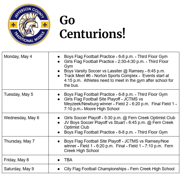 JCTMS_JCPS's tweet photo. Here is your weekly sports calendar! Check the link for the most up-to-date calendar!
https://t.co/a7MK57rIY8 https://t.co/iNX9oMCuzf
