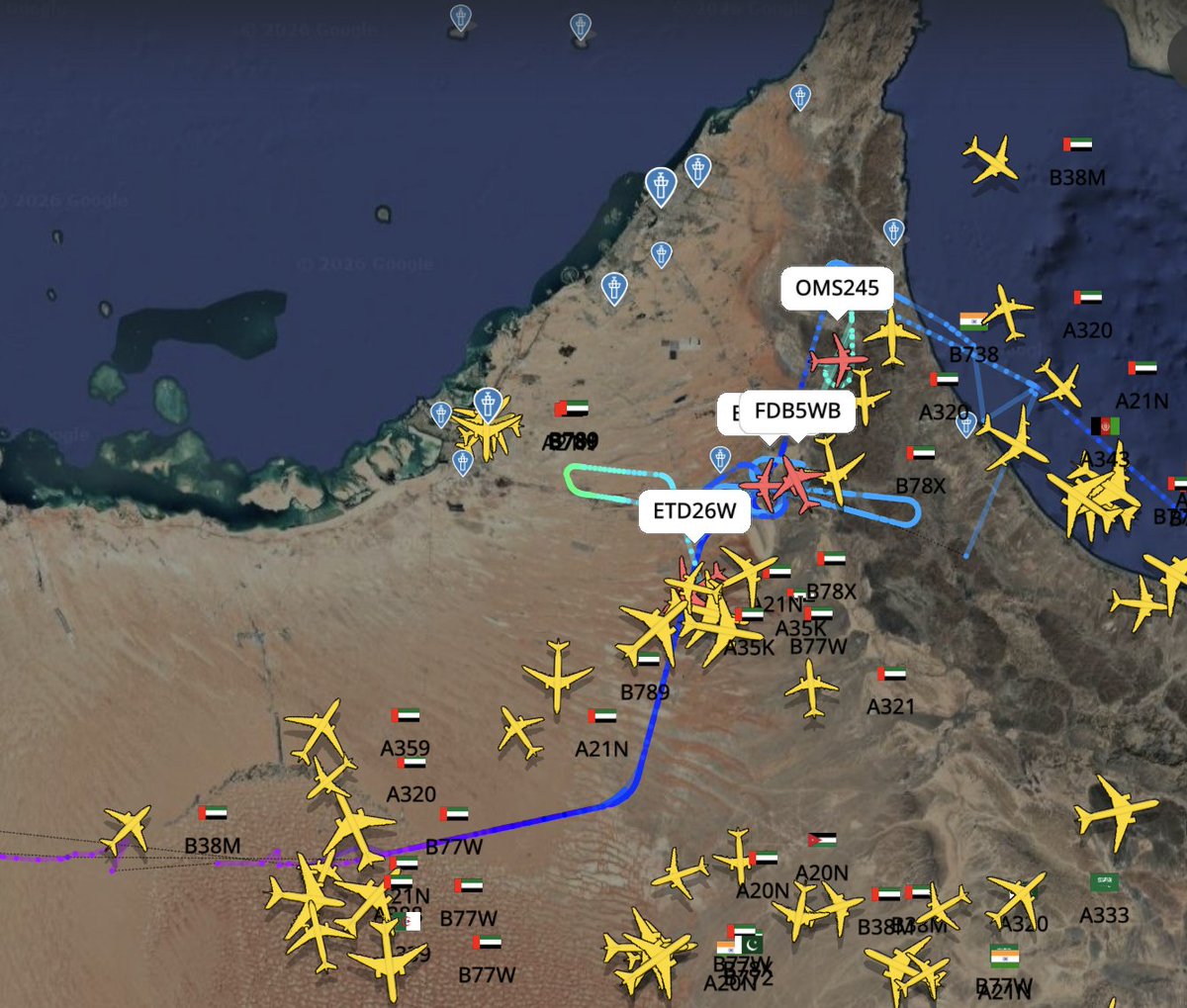 Commercial planes now avoiding Dubai airport completely ring of holding planes forming around.