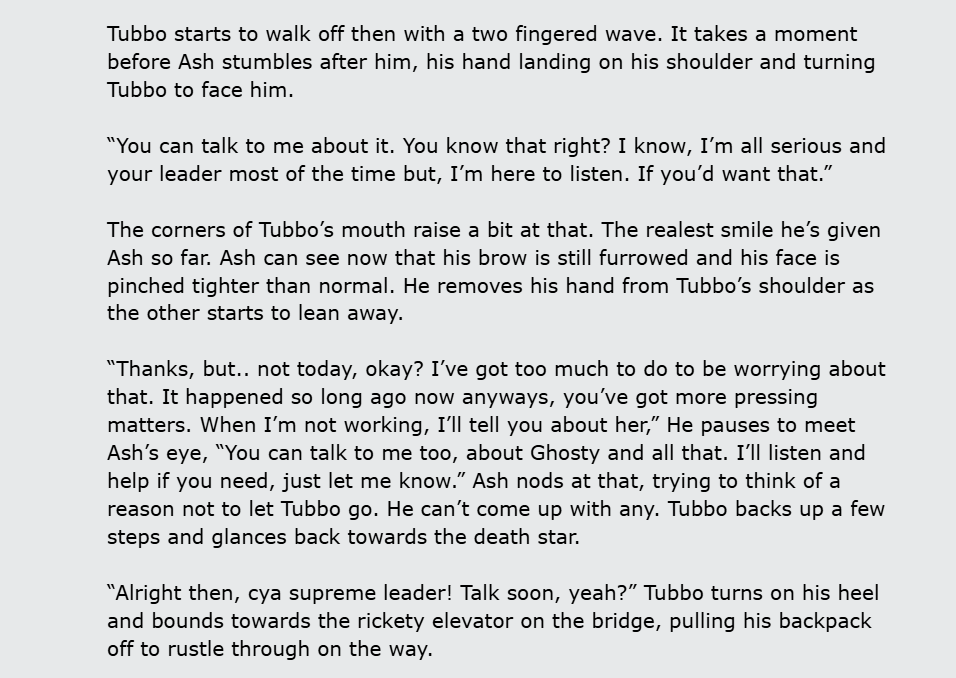 got too insane about this idea and needed to write for the first time in like 3 years so here's how I think that conversation would go. (1.2k words btw my bad, (4/5))