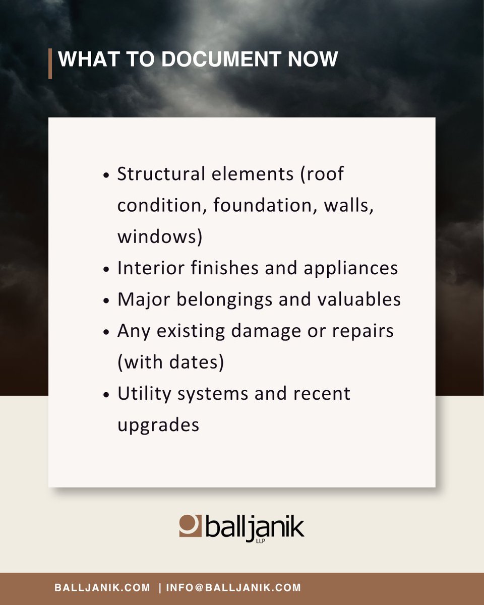 balljanik's tweet image. Documentation gaps can derail claims and recovery. Kailey Evans shares what FL owners/associations should document now + how to back up records before/after a storm: balljanik.com/national-hurri…

#ConstructionDefectLaw #HurricanePreparedness #InsuranceClaims #BallJanik