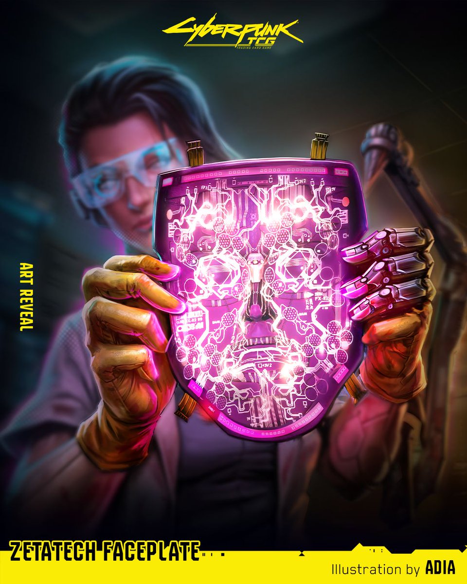 Cyberpunk_TCG's tweet image. In Night City, a few eddies is all that separates you and a new life.

Zetatech Faceplate, illustrated by ADIA.

Check out our Kickstarter for more info 👇🔗