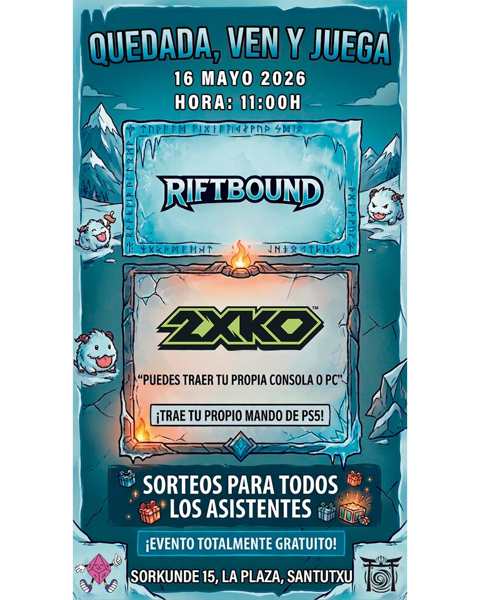 JaDe_FGC's tweet photo. ⛩️TENEMOS EVENTO⛩️

Quieres probar 2XKO , te apetece jugar un torneo de Riftbound  o  simplemente venir a conocer que tramamos en @eternalf_ 

- 4 PS5 para 2XKO
- 4 Pantallas Freeplays (Md para mas info)

Nos vemos el 16 de mayo a las 11:00

EVENTO GRATIS Y CON SORTEOS https://t.co/Tg13Nt7Sp7