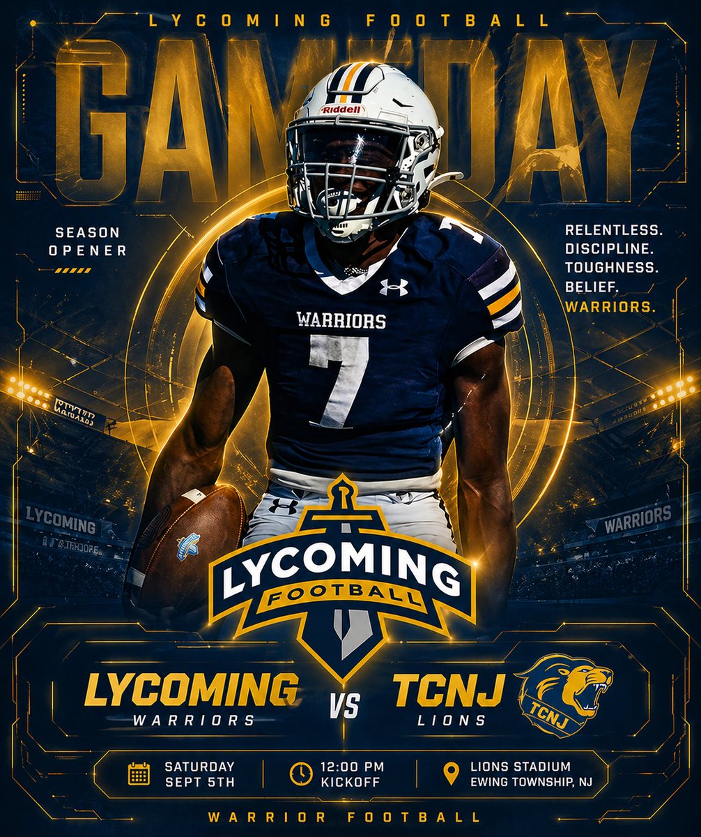 WarriorsFBall's tweet photo. 🚨 SEASON OPENER 🚨

It all starts TODAY.

Lycoming Football hits the road to take on TCNJ.

0-0. New season. New opportunity.

Let’s set the tone. https://t.co/VMFCLe6NzG