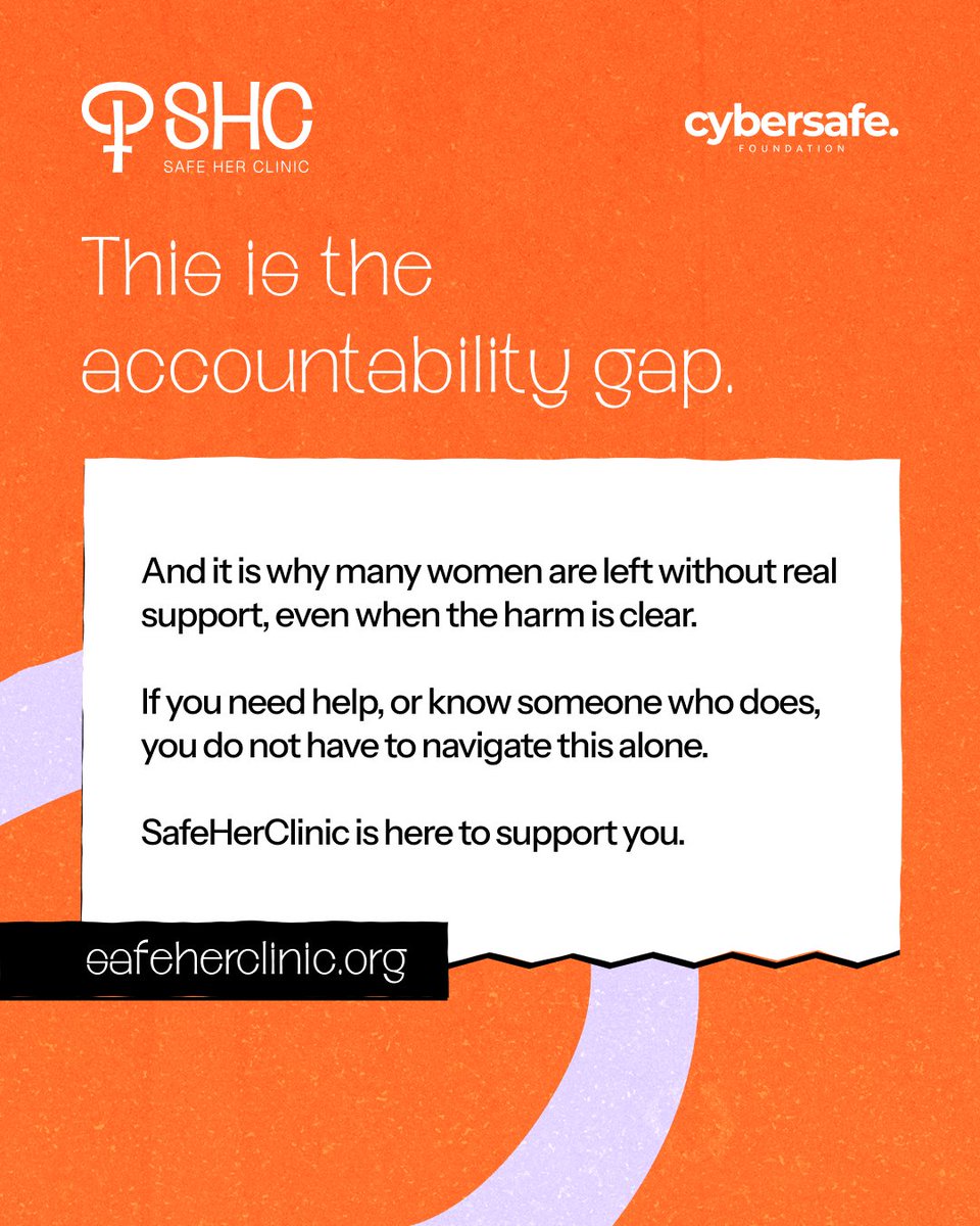 cybersafehq's tweet photo. Harm online is reported.

But help is not always immediate.

That gap leaves many women without support.

SafeHerClinic exists to change that.

Get help: https://t.co/en5Q4axDJU

#SafeHerClinic #DigitalSafety https://t.co/2jozac3JtL