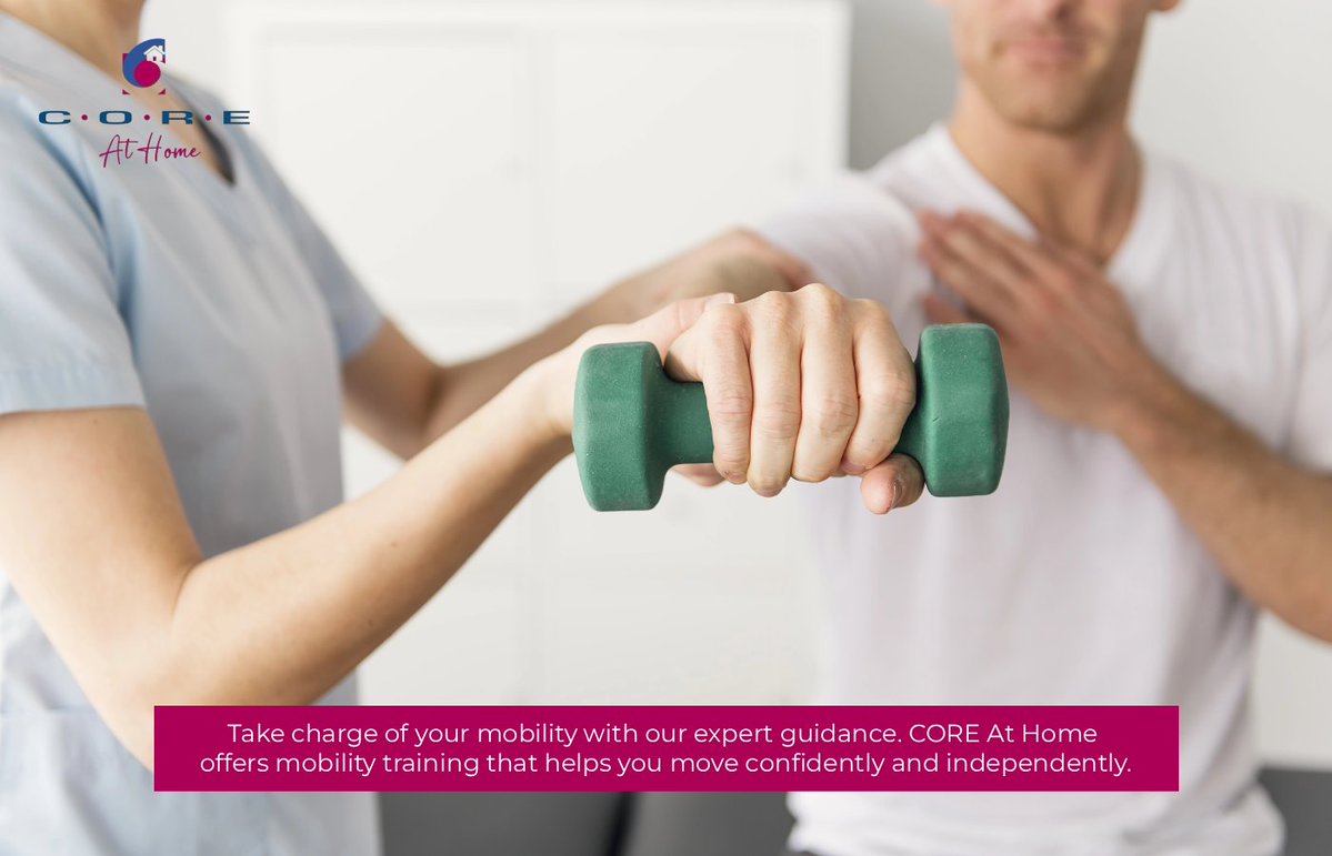 COREatHome's tweet image. Take charge of your mobility with our expert guidance. CORE At Home offers mobility training that helps you move confidently and independently. coreathome.net #MobilityTraining #FunctionalMobilityTraining #PhysicalTherapy #HomeHealthcareServices