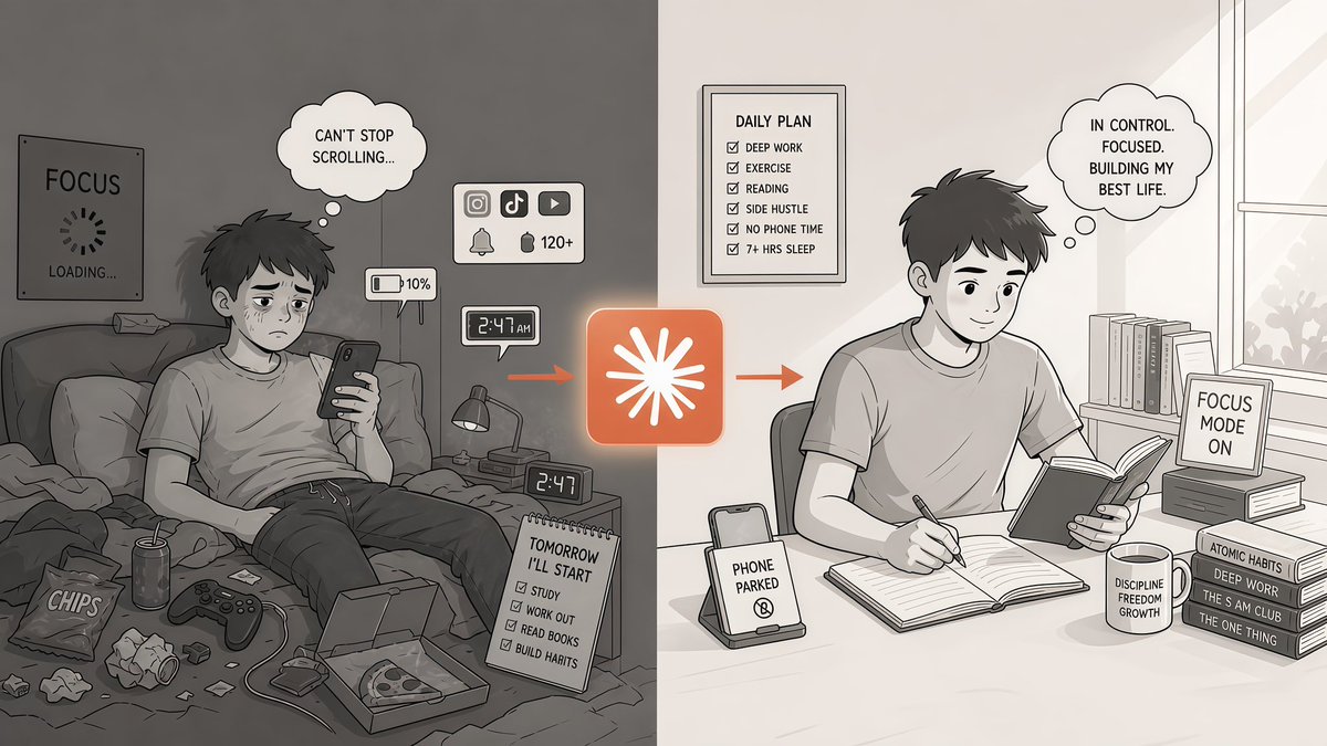wemadeinchina's tweet photo. كنت أقضي 7 ساعات باليوم على جوالي.

ما كنت أقدر أقرا صفحة وحدة بدون ما تمتد يدي له. حتى العشا كان صعب بدون ما أشيّك عليه. وأول شي أمسكه أول ما أصحى.

بس 30 يوم وأنا أستخدم Claude غيّرت الموضوع.

هذي 8 برومبتات ساعدتني أرجّع تركيزي وأكسر الدوامة: https://t.co/1Cj28mj0Pr