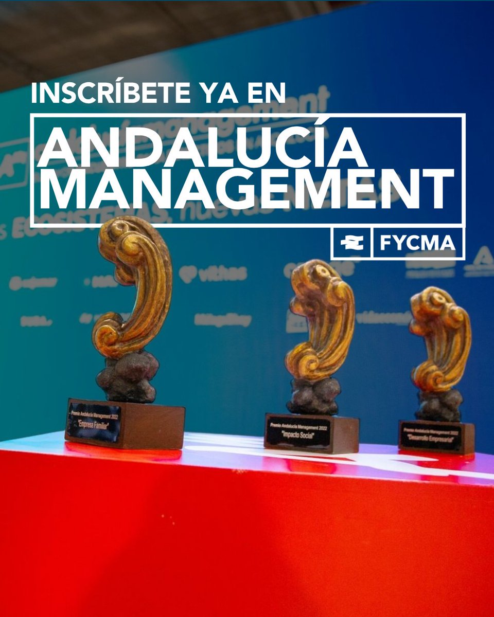 Fycma's tweet photo. ¡Abierta la inscripción para Andalucía Management XVII Edición!

El mayor evento para directivos/as de Andalucía regresa el 3 de diciembre de 2026 en #FYCMA. Una cita imprescindible para aquellos que buscan liderar lo imprevisible en el mundo empresarial.

No pierdas la oportunidad de participar en los Premios AM26, donde más de 168 empresas ya se han presentado. El plazo para presentar candidaturas finaliza el 8 de mayo.

🎟️ Inscríbete aquí: https://t.co/mSZ59PwYqE
🏆 Presenta tu candidatura a los Premios AM26: https://t.co/jE0Ffsqa6b

#AndalucíaManagement #Liderazgo #Eventos #PremiosAM26 #Empresas @AMcongreso