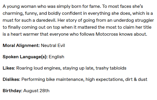 drfinalrise's tweet photo. Introducing Student #11!!

Veronica Hampton, the Ultimate Motocross Rider!

(she/her)

(Art by @cilanharmonia) https://t.co/ii02oCkAF6