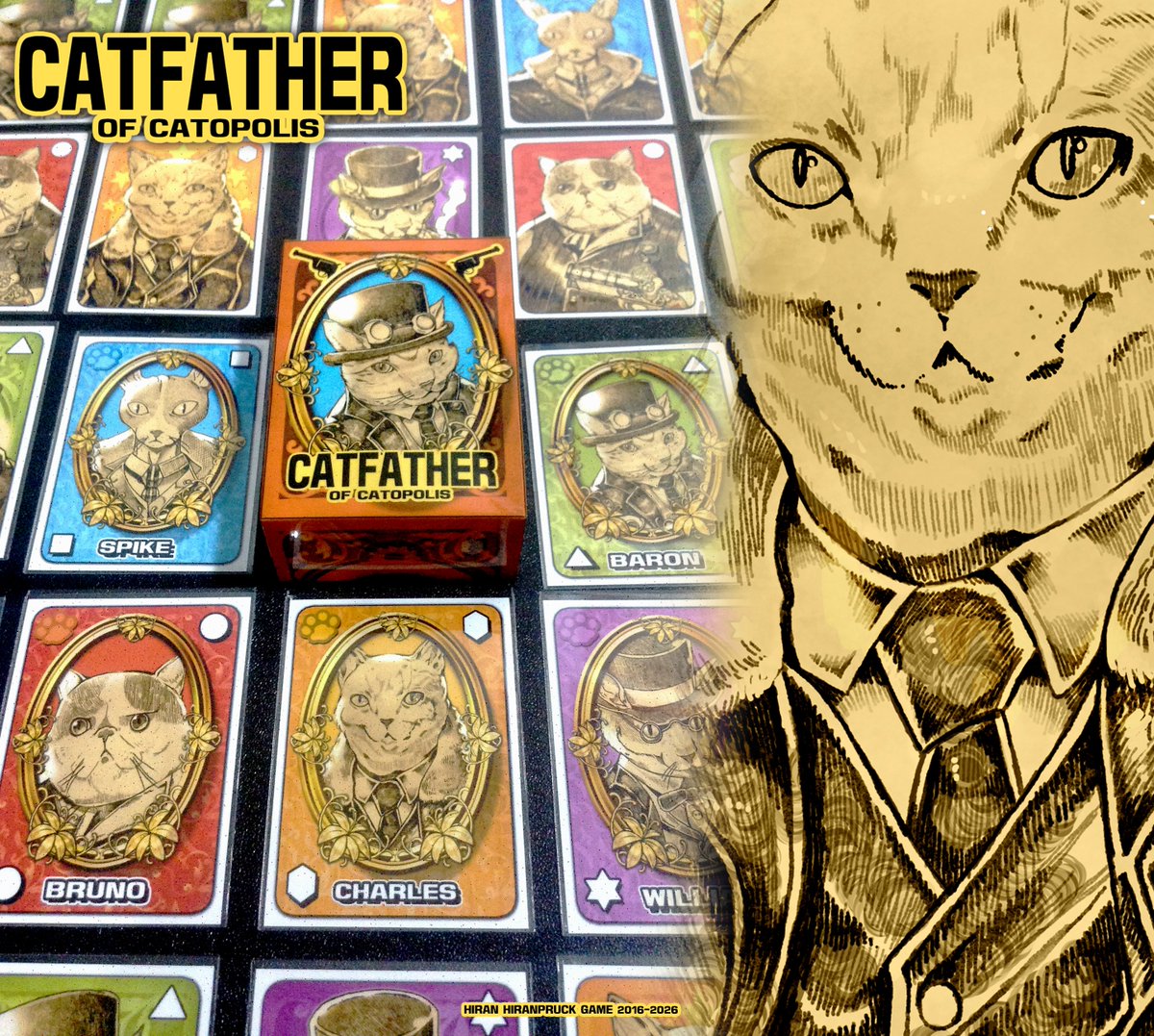 TimecapsuleBG's tweet image. Board game : Catfather of Catopolis   
Cat mafia card game 2-4 players
#ボードゲーム #boardgames #boardgame #art #boardgameart #illustration #OC