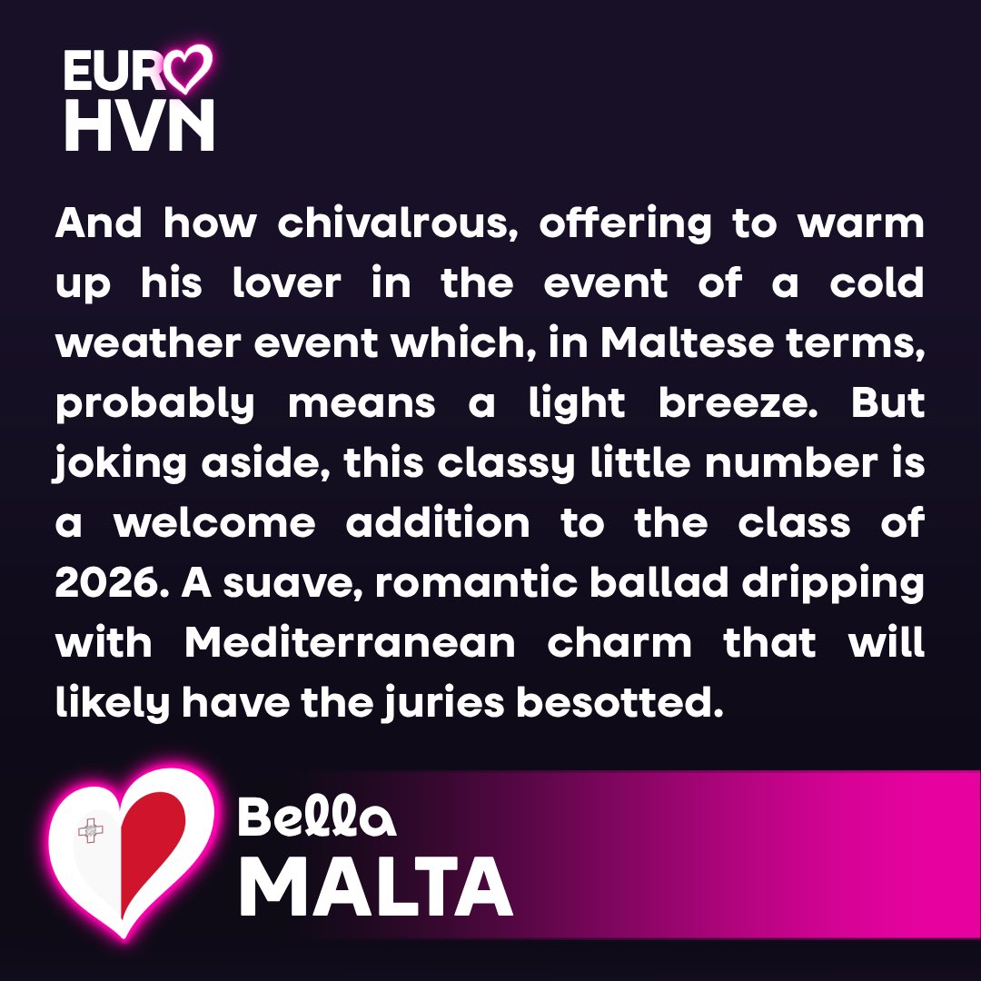 EuroHeaven98's tweet photo. Eurovision 2026 reviews: Malta 🇲🇹 https://t.co/6xkCjkqsXc