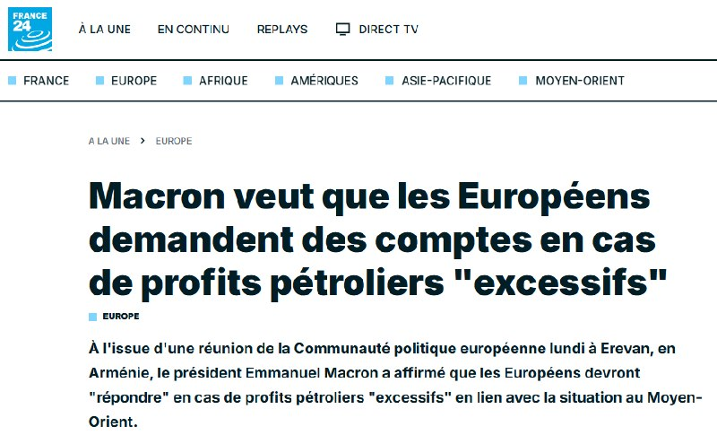 Macron veut que les États européens répondent "en cas" de profits pétroliers excessifs.  

J'ai un scoop pour lui : Total a déjà fait 5 mds € de profits (+ 51%).

5 pays 🇪🇺 demandent de taxer les superprofits.

Il attend la Saint-Glinglin ou que les prix triplent pour agir ?
