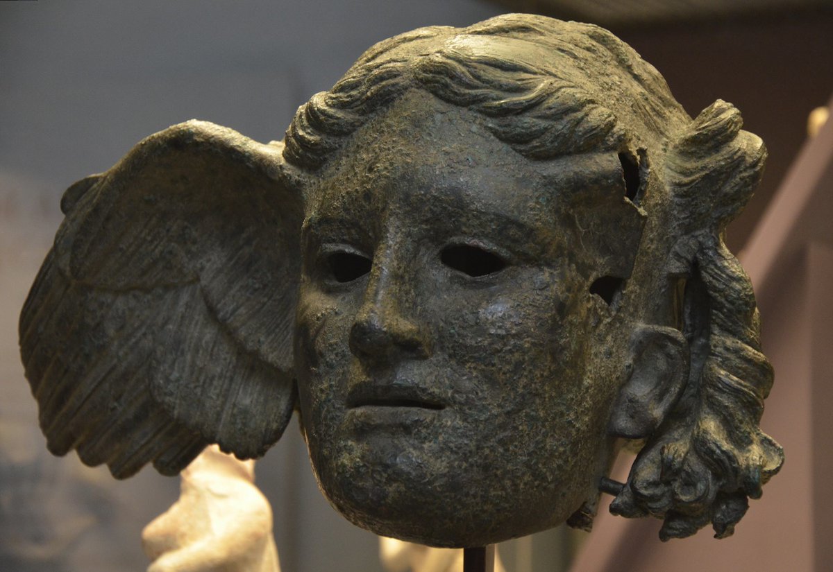 carolemadge's tweet photo. #MythologyMonday - In Greek mythology, Hypnos was the personification of sleep; the Roman equivalent was known as Somnus. His twin was Thánatos (death); their mother was the primordial goddess Nyx (night). He lived in a dark, peaceful cave where the sun never shone, often described as surrounded by poppies and the gentle sound of flowing water. Hypnos appears in stories like the Iliad, where he helps Hera trick Zeus by putting Zeus to sleep, showing that even the most powerful god wasn’t immune to him.

In ancient art, Hypnos is often depicted as a winged youth, with delicate feathers at his temples or shoulders, symbolising the swift and silent arrival of sleep.