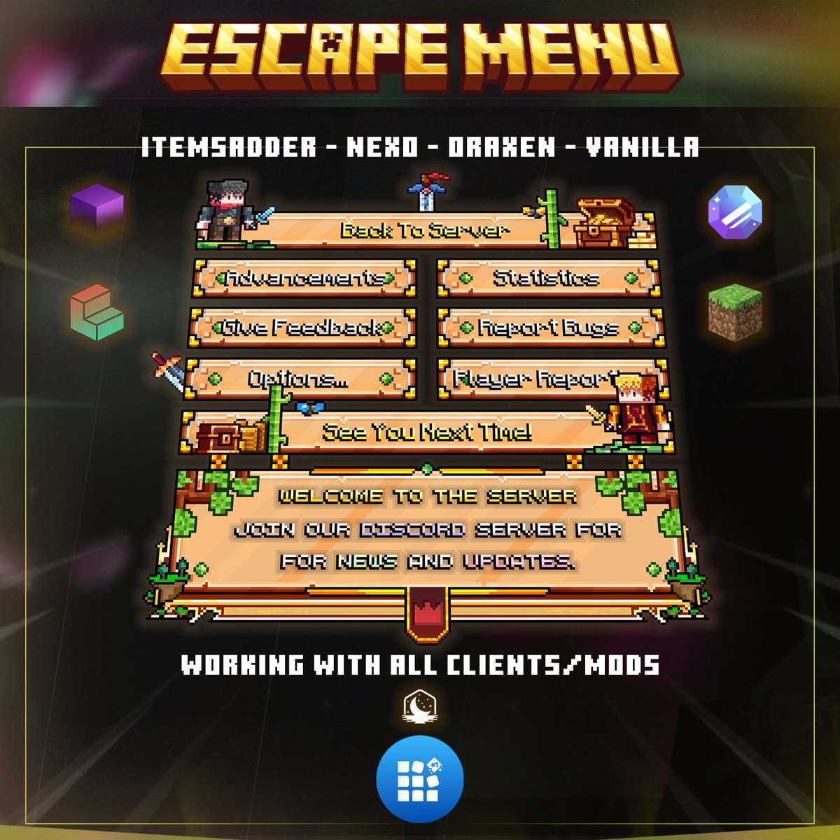 WellSetups's tweet photo. Premium Minecraft ESC Menu
Download: https://t.co/ljBmDwwnFr
Pixel Artist: Amoreas
#minecraft #pixelart #minecraftpixelart #minecraftescmenu #minecraftescapemenu #itemsadder #oraxen #nexo #itemsadderescmenu #itemsadderescapemenu https://t.co/OUcyrzxbtM