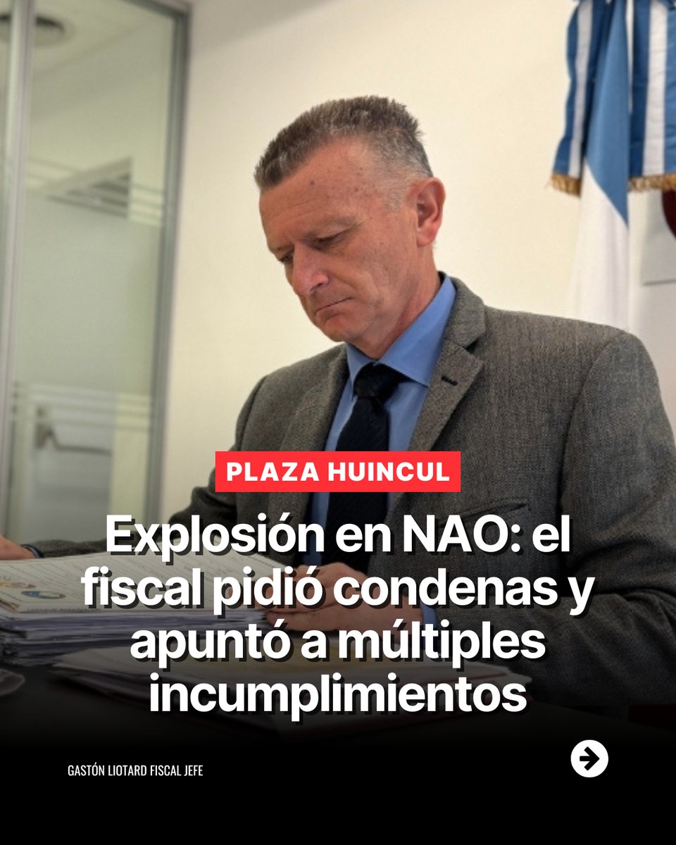 mpfnqn's tweet image. ⚖️ En el cierre del juicio, el fiscal jefe Gastón Liotard responsabilizó a cinco personas por la muerte de tres operarios en la refinería en septiembre de 2022.

➡ acortar.link/ahWoL

#Explosión #Juicio #FiscalJefe #FiscalDelCaso #PlazaHuincul