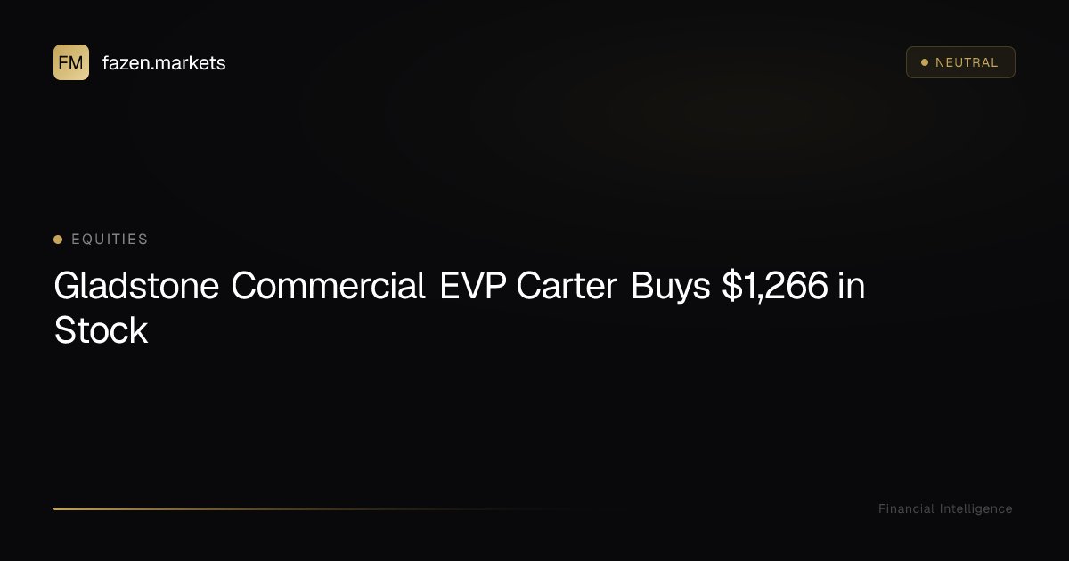 fazenmarkets's tweet image. Gladstone Commercial EVP Carter Buys $1,266 in Stock: Gladstone Commercial EVP purchased $1,266 of stock (Investing.com, May 4, 2026); transaction… dlvr.it/TSMcQn 👈 Read full analysis #StockMarket #Investing #FinanceNews #StockTrading #InvestmentStrategy