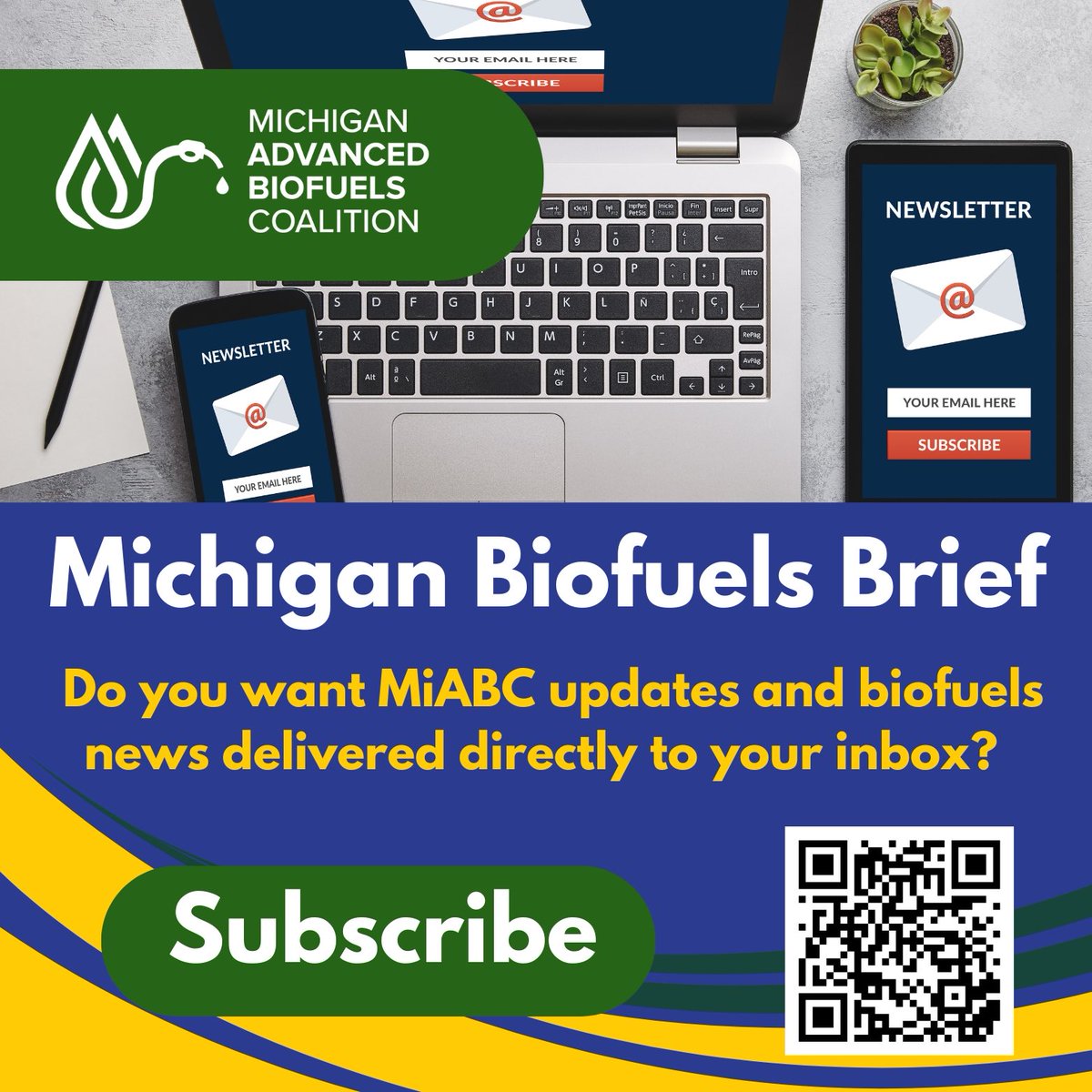 MiBiofuels's tweet photo. #ICYMI: We’re excited to announce that MiABC is launching a new industry newsletter—the Michigan Biofuels Brief!

This quick, easy-to-read update delivers the latest news on:

🧪 Biodiesel, renewable diesel, and SAF developments

🌱 Michigan biofuel and ag market trends

🚚 Fleet success stories and deployment updates

📰 News and insights from across the industry

⏰ MiABC updates and stakeholder stories

Whether you’re a fleet manager, fuel provider, decision-maker, farmer, or clean-energy advocate, the Michigan Biofuels Brief will keep you informed and connected.

Subscribe for free by scanning the QR code below or visiting https://t.co/f6iJTt3k87