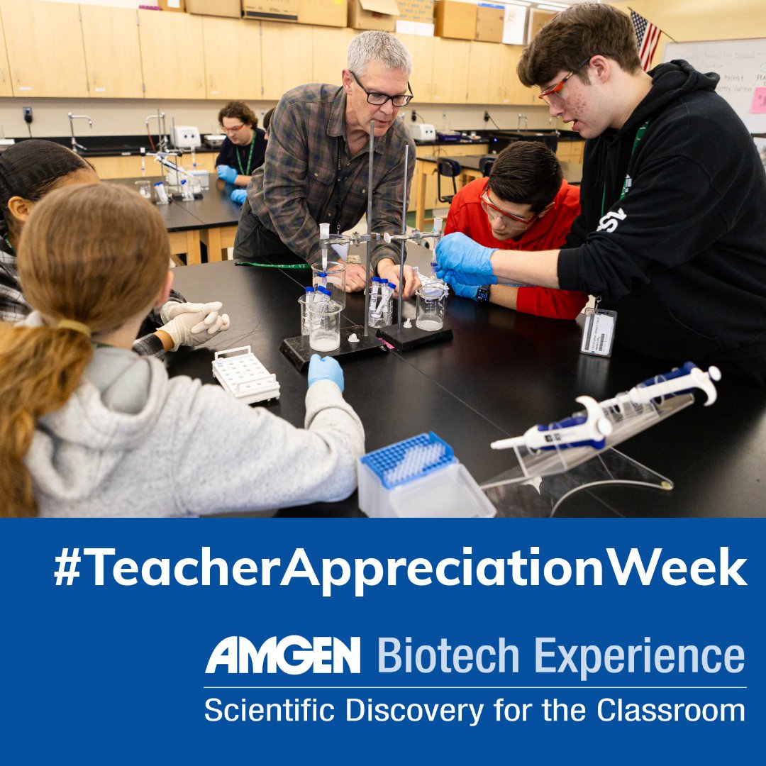 ABEProgOffice's tweet photo. This #TeacherAppreciationWeek, we’re celebrating our amazing ABE teachers who bring #biotechnology to life for more than 90K students in nearly 20 countries each year. Thank you for inspiring curiosity, empowering students &amp; igniting a lifelong passion for science and #biotech! https://t.co/fug9tByg9g