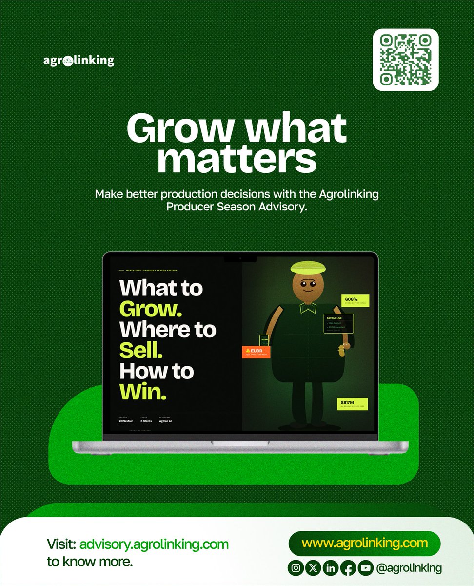 AgroLinking's tweet photo. As the planting season reaches its peak, producers and agribusinesses are making decisions that will shape outcomes for the months ahead.

The Agrolinking Producer Season Advisory brings together the intelligence needed to make those decisions with clarity — climate signals, market trends, input cost realities, and export compliance guidance

Access here: https://t.co/08vn7hoLD6

#Agrolinking #AgTrail #Agribusiness