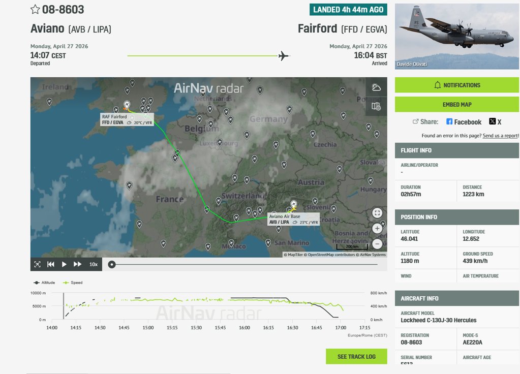 SMaurizi's tweet image. it's depressing how the mainstream Italian media keep repeating the government’s propaganda that #Italy has denied the #USA access to #militaryBases for the #IRANWar, when the #USMilitaryCargoFlights #Aviano-#Fairford—which we revealed—have never stopped.