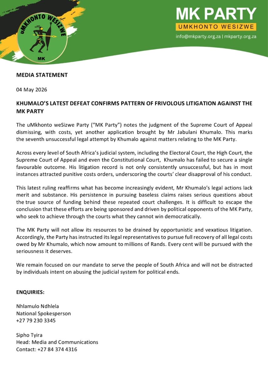 uMkhonto WeSizwe Party (Official) tweet media