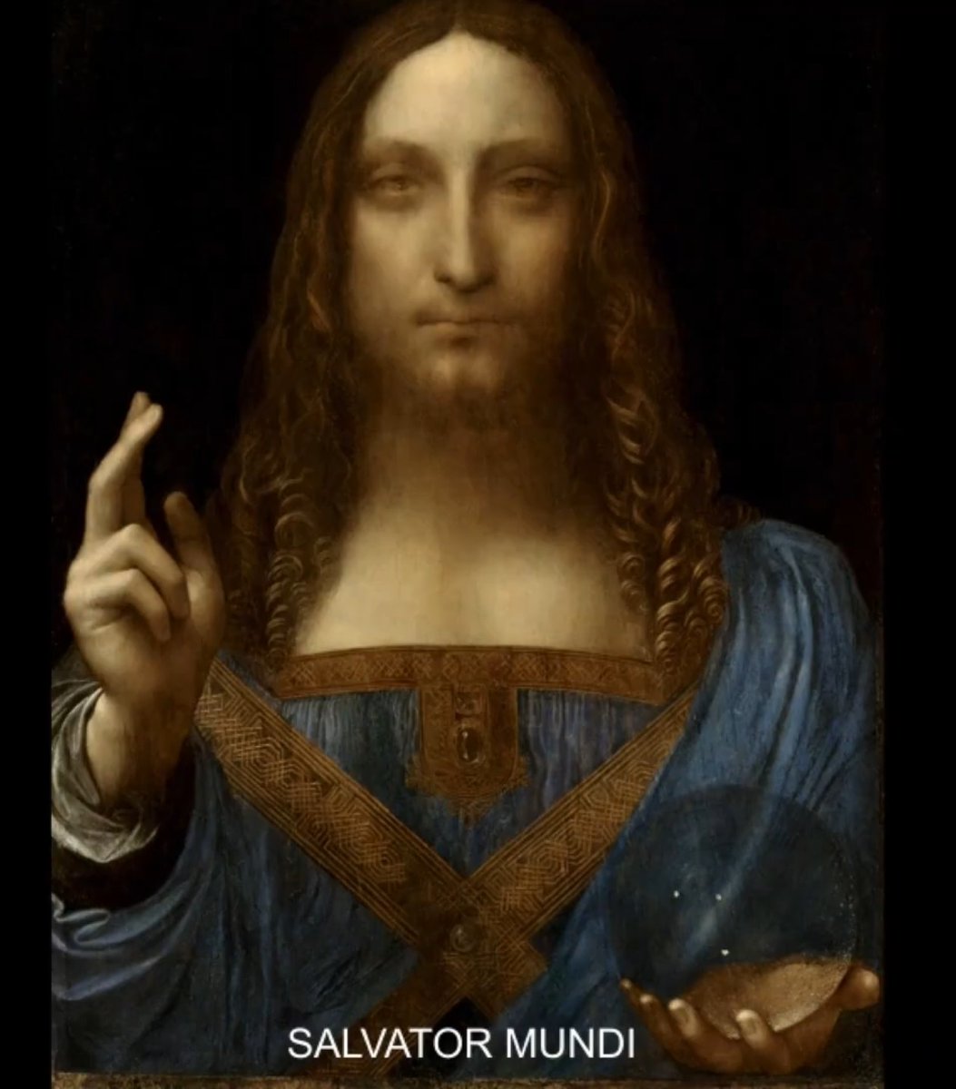 AparatoContra's tweet photo. Tres de los dedos de Cristo en la postura de bendición de la mano probablemente también sean punteros a tres estrellas en Tauro...En el Salvator Mundi de Tiziano tales estrellas no están pero en el de Da Vinci sí. https://t.co/hDdjC1h2tk