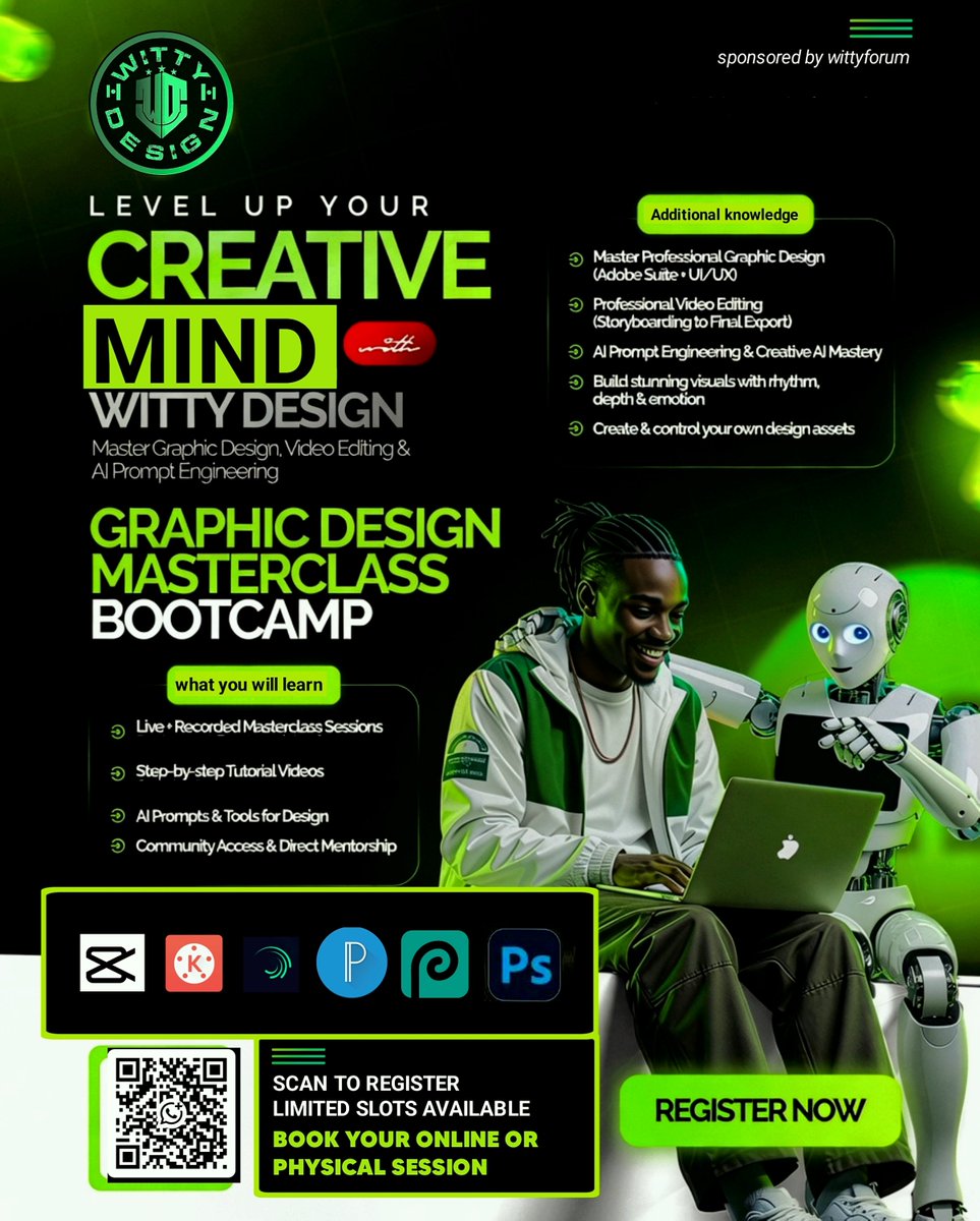 🔰Level Up Your Creative Mind!
Master Graphic Design, Video Editing &amp; AI Prompt Engineering in one powerful Bootcamp with Witty Design.

Register Now:
chat.whatsapp.com/KvxQjR4fSch4KR…

#WittyDesign #CreativeMasterclass