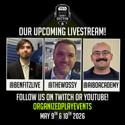 OPEUKOfficial's tweet photo. May the 4th be with you!

It's nearly time for our upcoming Sector Qualifier in London, England! And what a better way to get the hype train rolling than to announce our casters!

We'll be joined by three fantastic casters for this event! We're pleased to welcome back three of our favourites Ross, Ben and Krishiv to this event! All three are armed with even more Star Wars: Unlimited knowledge, tips, tricks and meta insight than before this event shouldn't be missed!

You can catch all of the action across the two-day weekend event over on Youtube or Twitch:
https://t.co/UOXd8ymxWO
https://t.co/CZuc169h63

Don't forget to hit that bell on your channel of choice to get notifications of when we go live, so you don't miss a second of the action!