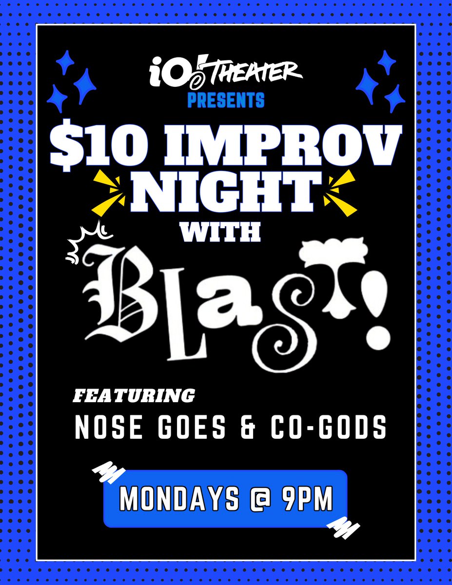 iochicago's tweet image. Your Monday night plans are here. $10 Improv Night has two NEW teams — Nose Goes and Co-Gods — alongside our headliners Blast! Get tickets now!

Tickets → crowdwork.com/e/10-improv-ni…
Mondays | 9 PM | $10

#explore #iotheater #comedy #chicago