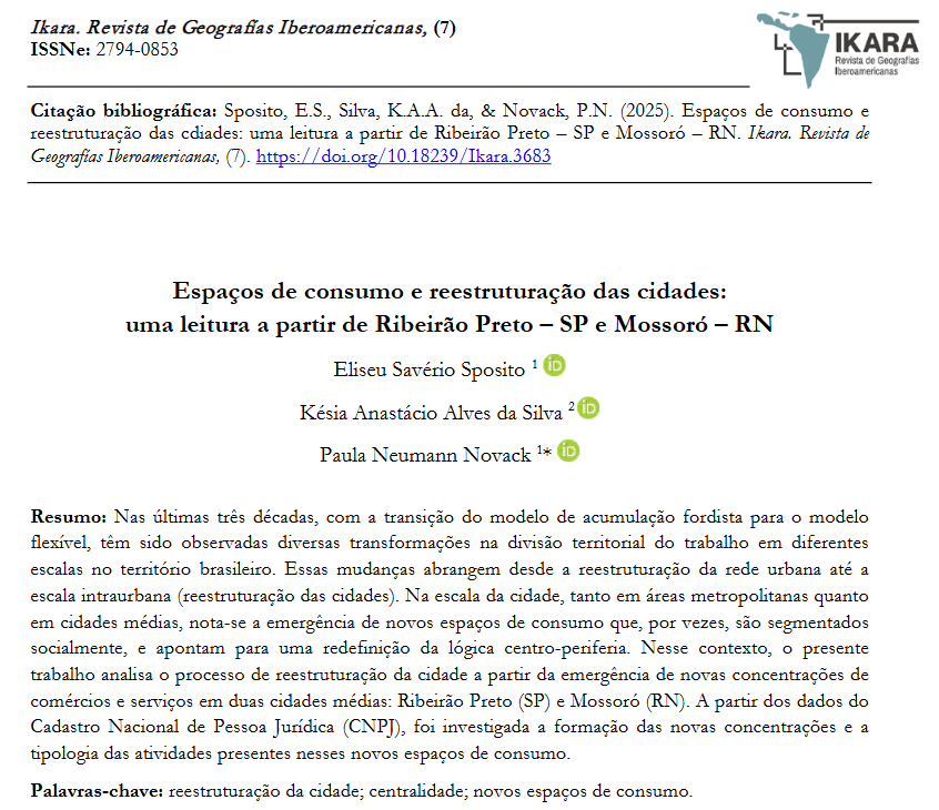RevistaIkara's tweet photo. 🖋️Espacios de consumo y reestructuración de las ciudades: una lectura desde Ribeirão Preto–SP y Mossoró–RN

Eliseu Savério Sposito
U. Estadual Paulista

Késia Anastácio Alves da Silva
U. Federal Juiz de Fora

Paula Neumann Novack
U. Estadual Paulista

DOI: https://t.co/bQ5EyF76Cu https://t.co/auSWhMD7R0