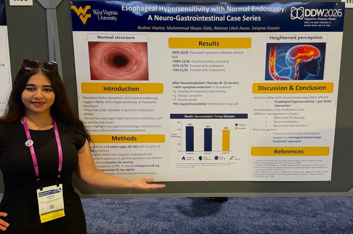 Budooralqinai's tweet photo. At one of my poster presentations today @DDWMeeting ! Stop by #1100 for more info. @AmerGastroAssn #digestivediseasesweek 

Thank you @WVU_GI team for the support https://t.co/bhvSPfC7as