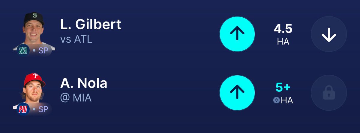 SamBets_'s tweet photo. ⚾️MLB PLAY OF THE DAY 

📊Logan Gilbert o4.5 HA
📊Aaron Nola o4.5 HA

7-2 L9 MLB props! 

❤️ IF TAILING! 

Link to tail in comments📎 https://t.co/uelDO9tnN3