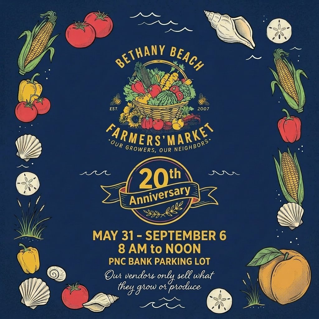 bethanybeachfun's tweet photo. In a few short weeks, the Bethany Beach Farmers' Market returns for their 20th year - the fun begins May 31st! Stay tuned for special activities to celebrate the anniversary! Details coming soon. https://t.co/KJVqhPNbC0