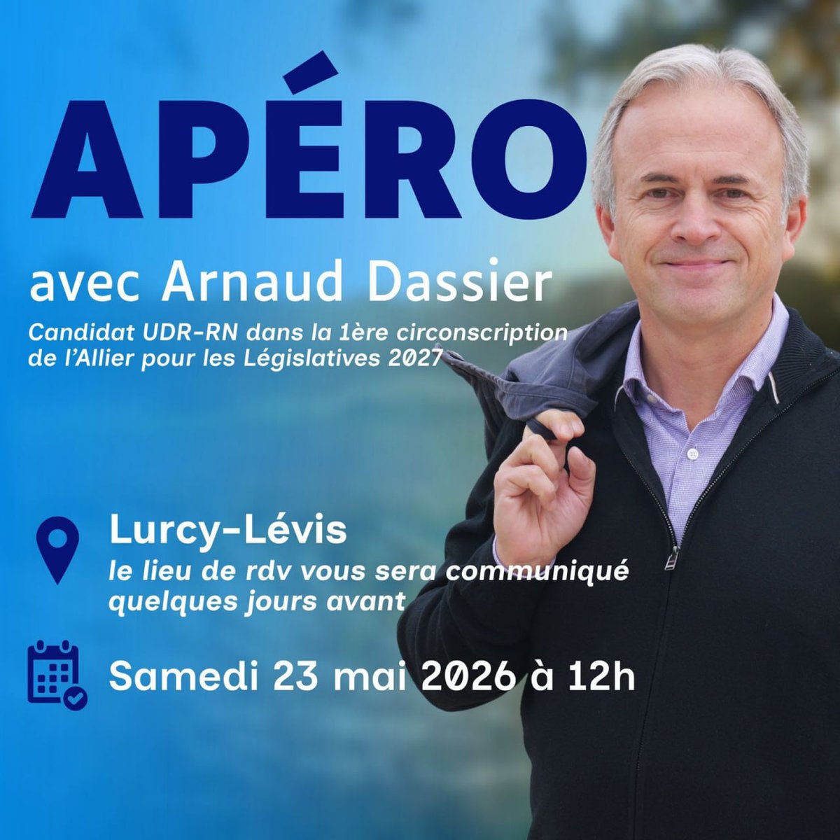 adassier's tweet photo. Nous vous donnons rendez-vous Samedi 23 mai à 12h pour un Apéro avec Arnaud Dassier à Lurcy-Lévis !

Inscriptions ici : https://t.co/CgUivOXaax

Nous vous attendons nombreux pour ce temps d’échange et de partage 🍷 https://t.co/yQ22pQpePE