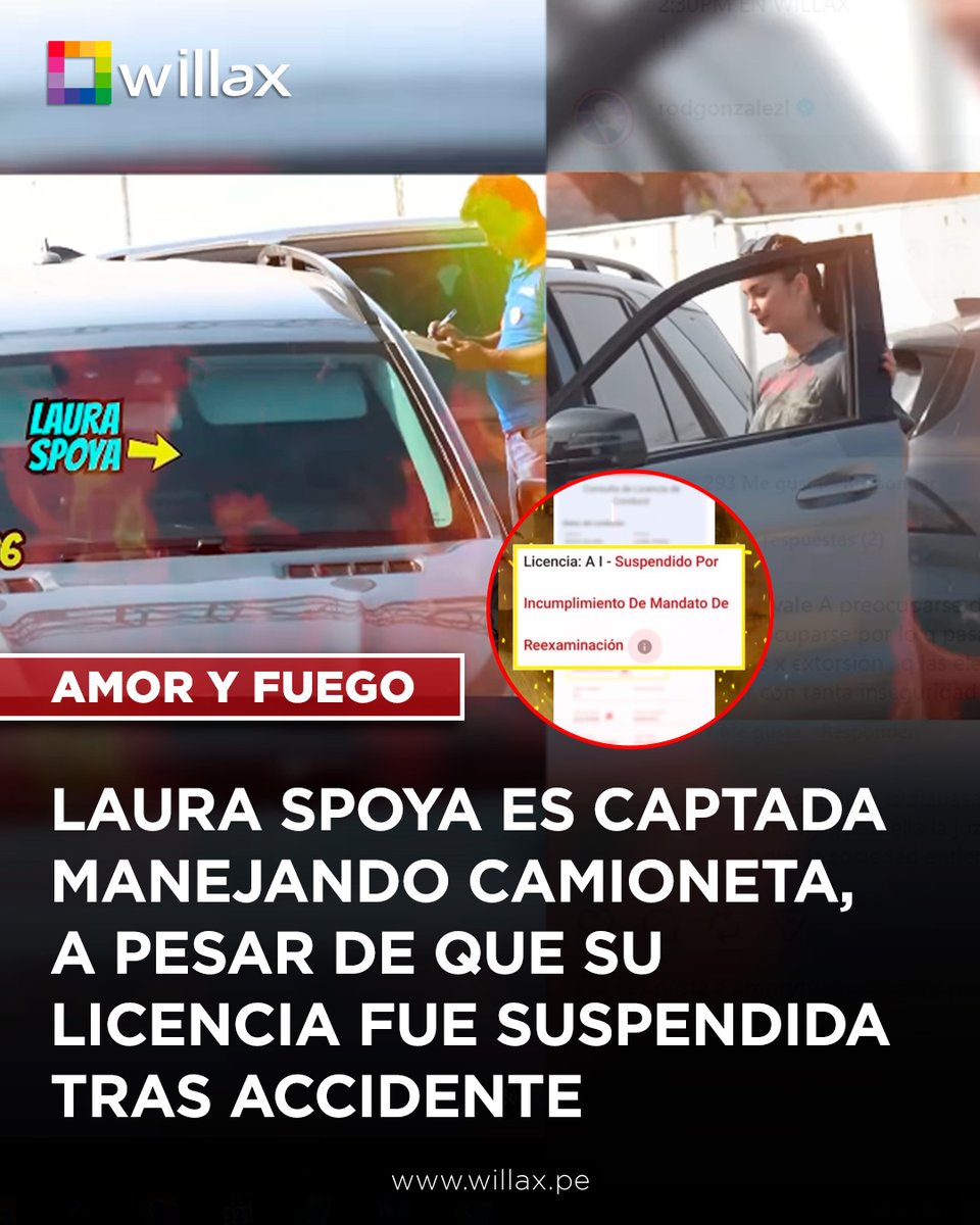 willaxtv's tweet image. #AmorYFuego | Laura Spoya fue captada conduciendo una camioneta pese a tener la licencia suspendida. Las imágenes serán difundidas por Amor y Fuego hoy a las 2:30 pm.

Conoce más 👉 bit.ly/4taj0MH