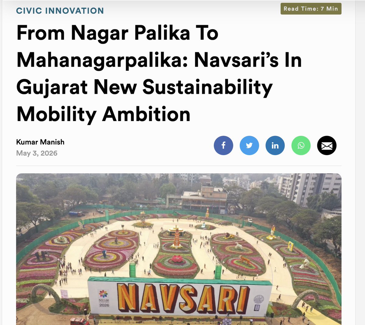 urbanvoicesin's tweet image. From Nagar Palika to Mahanagarpalika: Navsari’s New Sustainability Mobility Ambition in #Gujarat. 

Navsari has the institutional infrastructure, the financial momentum, and the political backing to get this right.  @DevChoudharyIAS

urbanvoices.in/from-nagar-pal…  by  @kumarmanish9