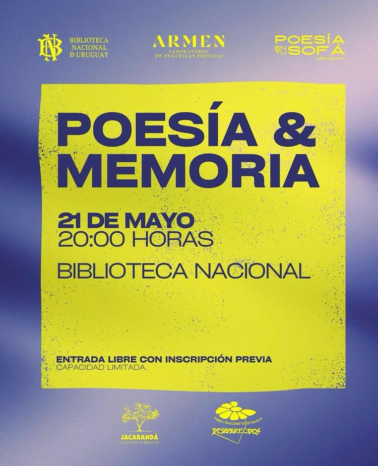 #Invitación | Poesía &amp; Memoria en la BNU
Un encuentro entre palabra, archivo y memoria colectiva, que pone en diálogo la poesía con las memorias de la última dictadura cívico-militar.

🗓️ 21 de mayo • 20:00 h
📍 BNU (Av. 18 de Julio 1790)
🔗 Inscripción: docs.google.com/forms/d/e/1FAI…