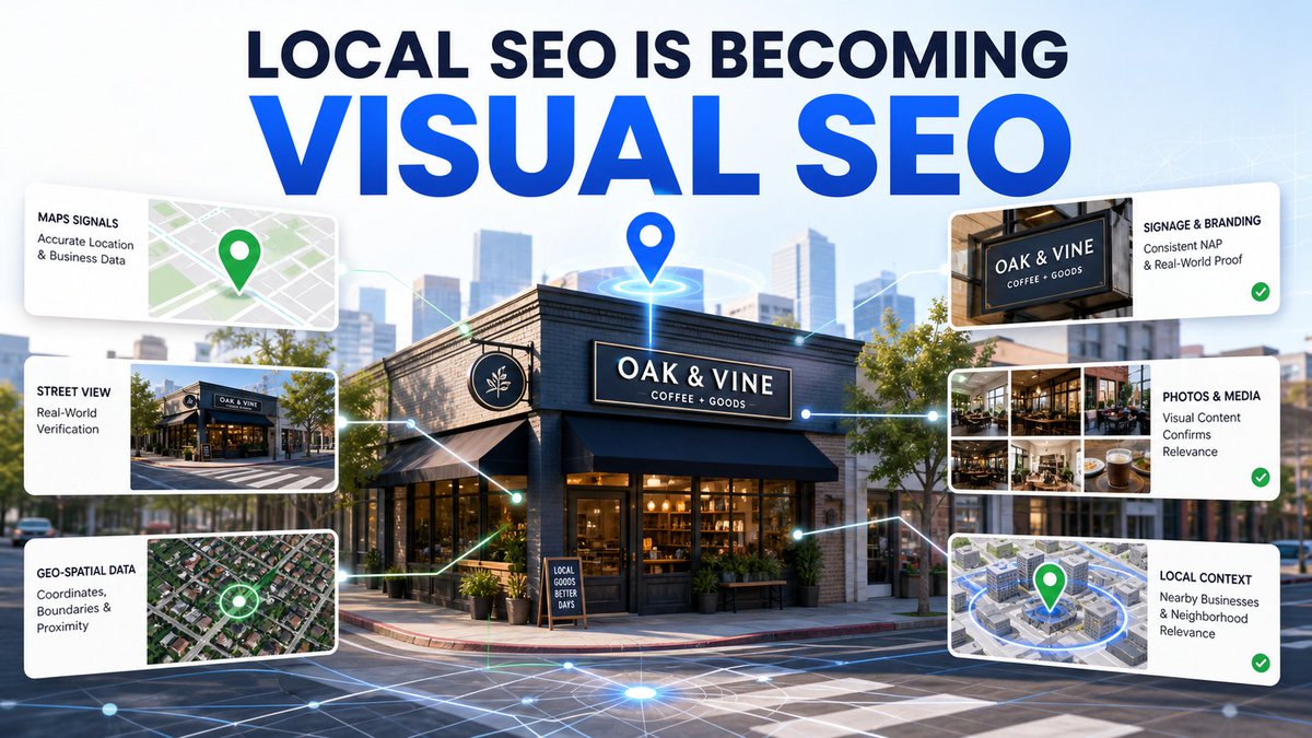 VideoOnPage1's tweet photo. Local SEO is becoming visual SEO. Google’s AI imagery update points to a new trust layer: Maps, Street View, photos, signage, and geospatial data verifying businesses. https://t.co/OTDq475IVT https://t.co/ErygrR1p15