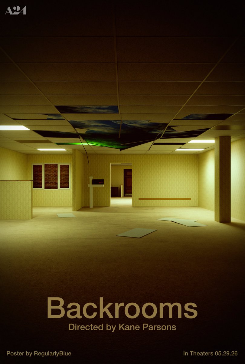 RegularlyBlue3D's tweet image. Backrooms (2026) poster concept

#backrooms #liminal #a24 #horror #b3d #cgi #blender