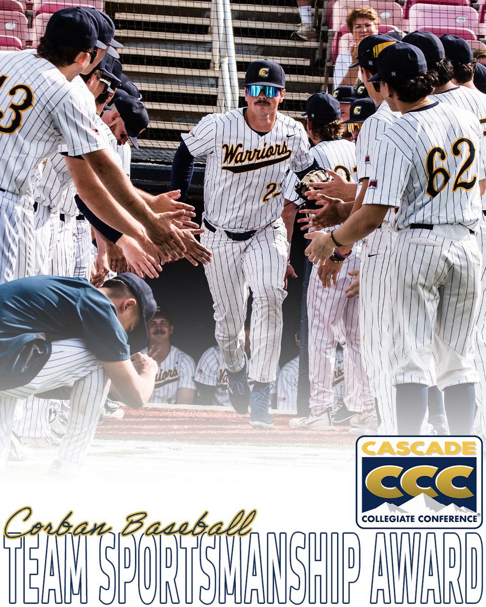 CorbanAthletics's tweet photo. 𝙒𝙞𝙣𝙣𝙞𝙣𝙜 𝙩𝙝𝙚 𝙒𝙖𝙧𝙧𝙞𝙤𝙧 𝙒𝙖𝙮 ⚔️

The Cascade Collegiate Conference has awarded the Corban Baseball program the Team Sportsmanship Award for a second-consecutive season! ⚾️👏

#WeAreCorban https://t.co/bjBwuaKy9b