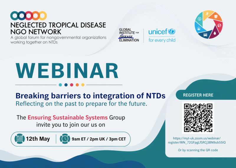 GANEKenya's tweet photo. On 12th May, the @NTD_NGOs, in collaboration with @UNICEF &amp; @GLIDE_AE, will host a timely webinar: “Breaking Barriers to Integration of NTDs: Reflecting on the past to prepare for the future.”

👉 Register here: https://t.co/LpupSNyJZN 

#EndTheNeglect #BeatNTDs #HealthEquity https://t.co/LvrnrlXXUs