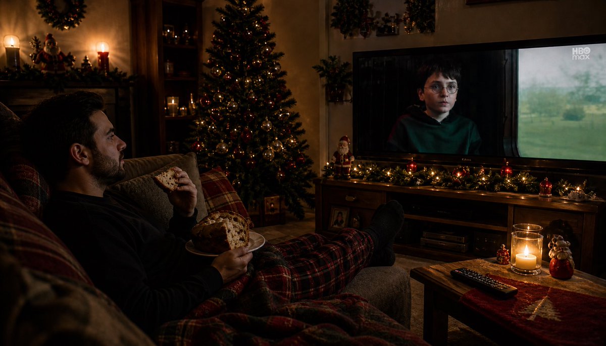 PotterDicas's tweet photo. Eu na noote de Natal comendo panetone enquanto assisto a série Harry Potter 🪄 https://t.co/0vvzwbRGeF
