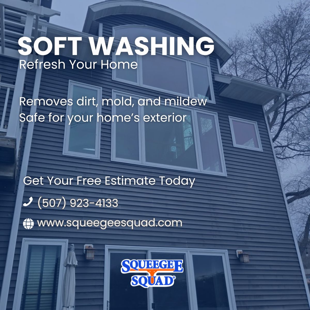 SqueegeeSquadMN's tweet image. Our professional soft washing safely removes dirt, mold, and mildew bringing your home back to life without damage. #softwashing #exteriorcleaning #homemaintenance #squeegeesquad #rochestermn