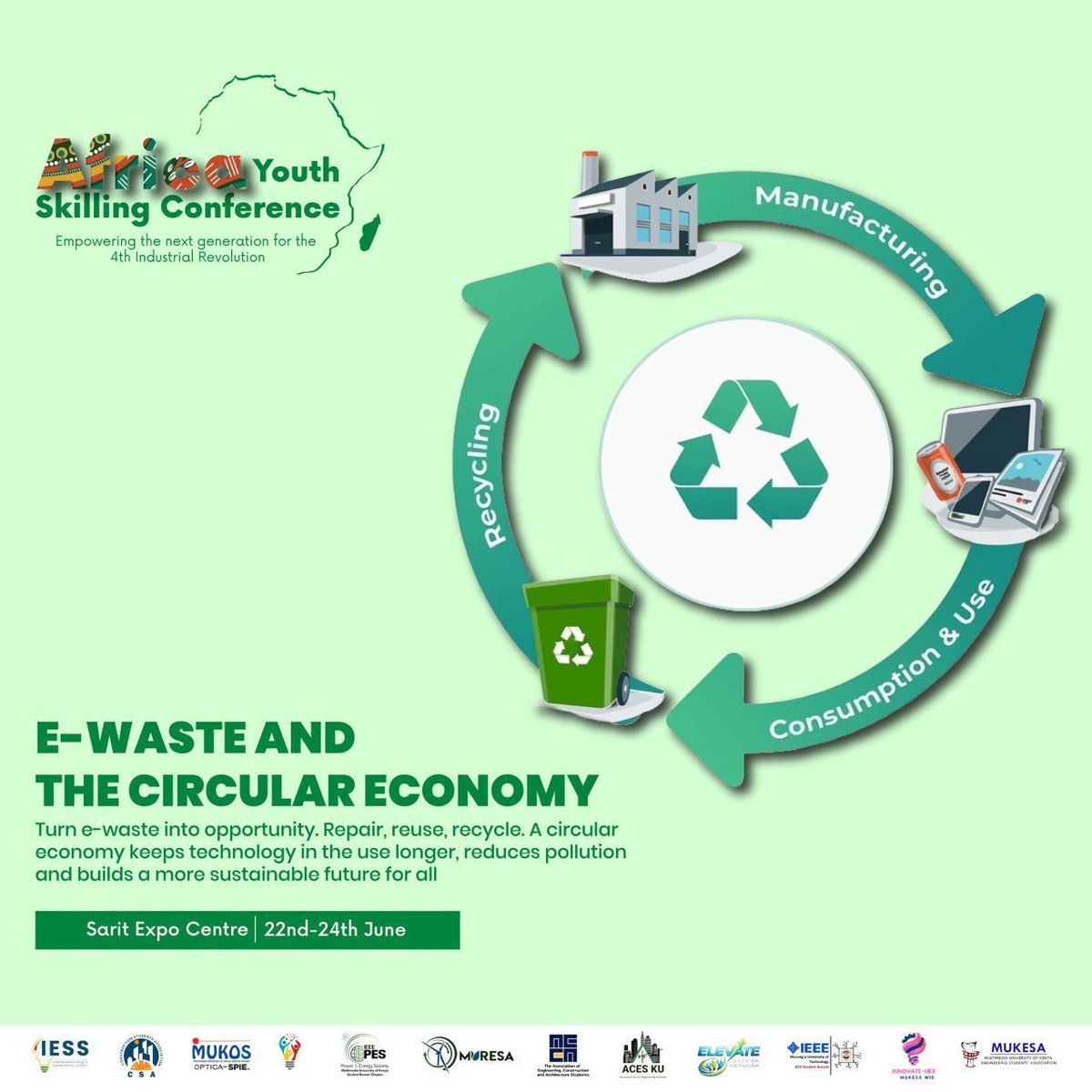 SNAfricaNews's tweet image. Join event at the Africa Youth Skilling Conference to explore how innovation and responsible consumption can reduce pollution and drive sustainable growth.

📍 Sarit Expo Centre
📅 22nd–24th June

Apply here: luma.com/q6p1su36 

#ApplyNow