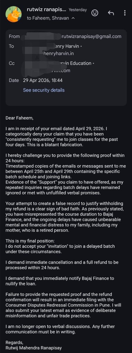RutwizR's tweet photo. EdTech?
Enrolled in Eduwatts for SAP BTP, but no batch started for a month. Refund requests are ignored, leaving me with a Bajaj Finserv loan SR166014103 and causing my mother tremendous agony. I've filed an NCH grievance 9216281. @eduwatts @doca_india @PMOIndia @Bajaj_Finserv https://t.co/ZiEoczMYPC
