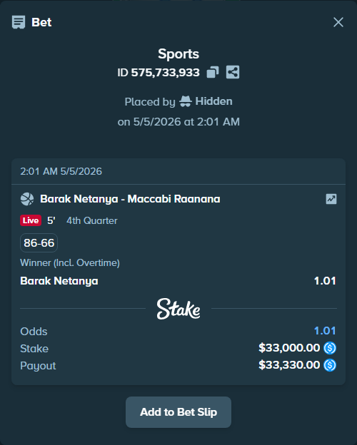 stakehighroller's tweet image. Spotted: $33,000 on Elitzur Netanya - Maccabi Raanana. Payout $33,330.

Cop the slip: stake.com/sports/home?ii…

#Basketball #SportsBetting