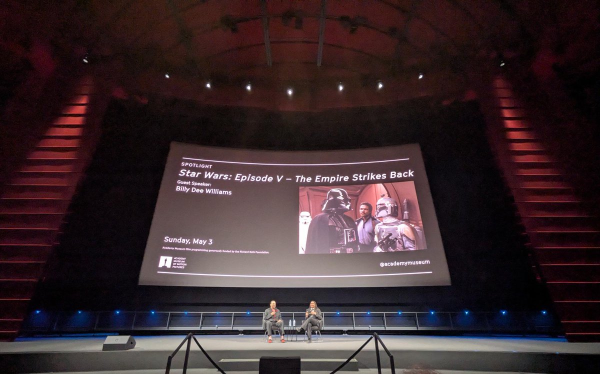 MatthewChernov's tweet photo. Billy Dee Williams attended last night's sold out screening of THE EMPIRE STRIKES BACK at the @academymuseum in Hollywood. It was an honor to see a live Q&amp;A with Lando Calrissian himself! https://t.co/8oTTPOGexM