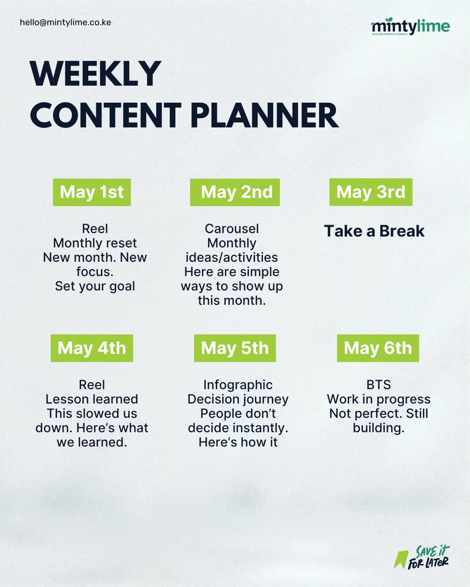 mintylimeke's tweet photo. You don’t need more ideas.

You need a system.

This May calendar gives you:

Daily prompts
Clear direction
No guesswork

Built for any business, creator, or team.

Use it. Adjust it. Stay consistent.

#contentcalendar #growth #branding #creators #business https://t.co/8qQDhndjz7